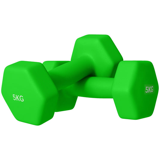 2 Piece 5kg Hexagonal Dumbbell Set with Non-Slip Grip - Green-0