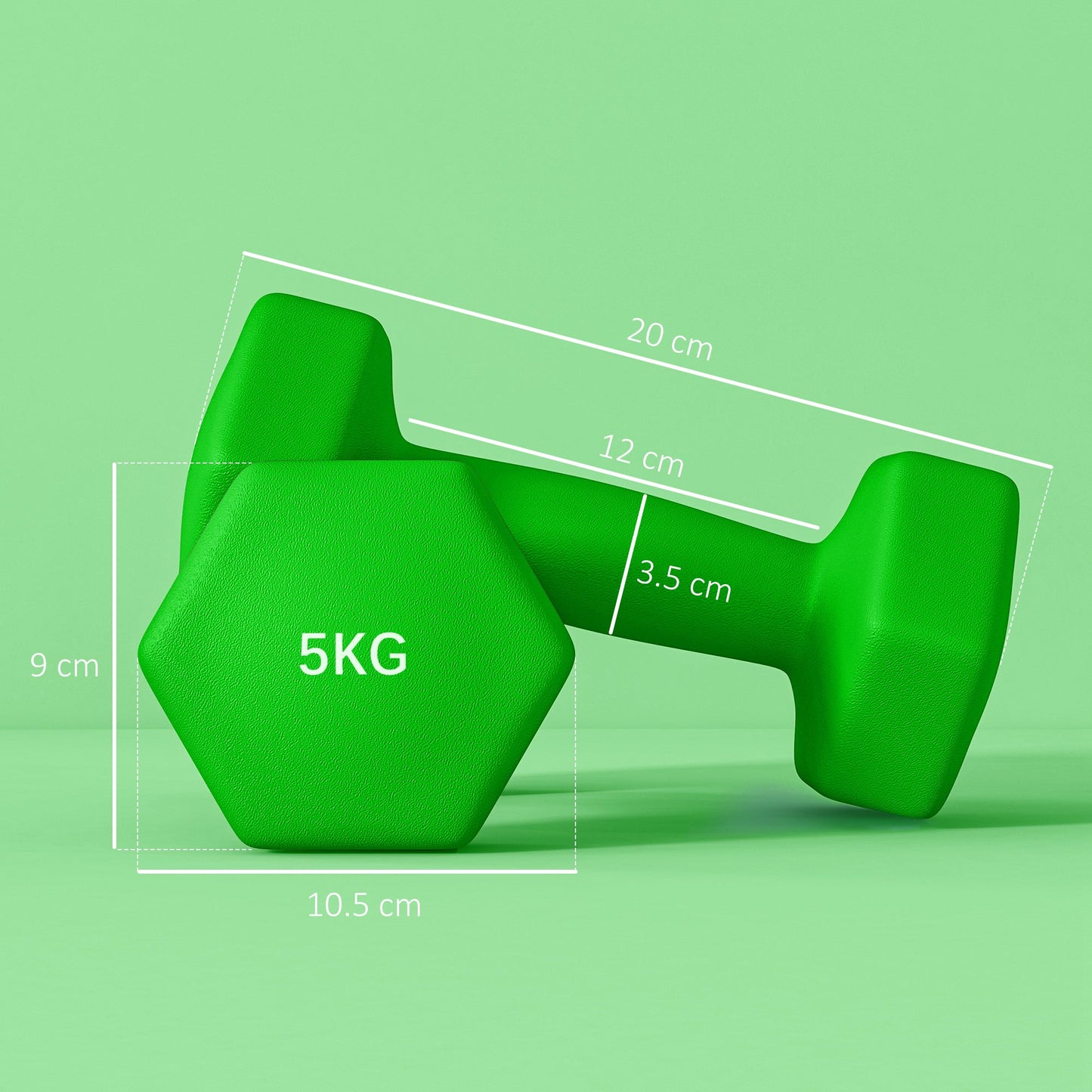 2 Piece 5kg Hexagonal Dumbbell Set with Non-Slip Grip - Green-2